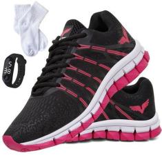 Imagem de Tênis Feminino Esportivo Caminhada Academia Kit Meia Relogio - GP, Pre