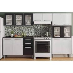 Imagem de Cozinha Modulada Bertolini Evidence 4pçs (2 Armários + 1 Balcão + 1 Paneleiro) C4P57 Branco/Preto