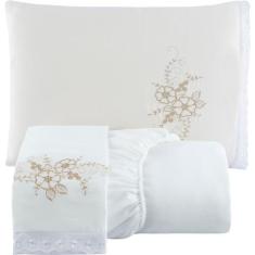 Imagem de Kit 03 Jogo Lencol Bordado Casal Queen SIze com Lese 3 Pçs - Enxovais 