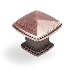 Imagem de GRANTENOV Puxadores de armário de cobre antigo, maçanetas de gaveta de 3,5 cm de diâmetro, furo único, ferragens de armário de cozinha, maçanetas quadradas sólidas para gaveta de cômoda, puxadores de