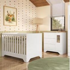 Imagem de Quarto de Bebê Cômoda 1 Porta com Janela e Berço Minicama 100% Mdf Ravy Espresso Móveis Branco Brilho