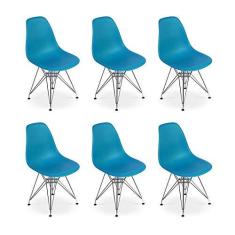 Imagem de Conjunto 06 Cadeiras Charles Eames Eiffel Base Metal Design - Turquesa