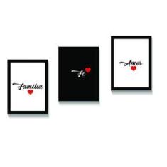 Imagem de Kit 3 Quadros Decorativos Familia Fe Amor A4