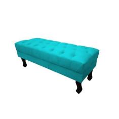 Imagem de Recamier Baú Luis Xv Capitonê Retrô 100 Cm Suede Azul Tifany Ms Decor