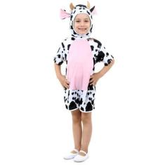 Imagem de Fantasia de Vaca Infantil Curta com Capuz de Orelhas e Chifres Roupa d
