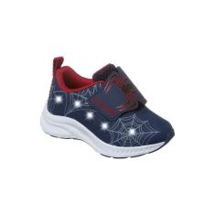 Imagem de Tênis de Led Infantil Masculino Ortopé Dna Light Aranha Azul Marinho e Vermelho