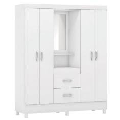 Imagem de Guarda Roupas Casal Capela 4 Portas Com Espelho 2 Gavetas Branco/Rosa Flex Lord Demóbile