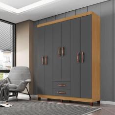 Imagem de Guarda Roupa Casal Ambiente Modena 6 Portas Carvalho Americano Grafite