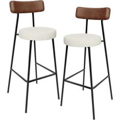 Imagem de Kit 02 Banquetas Alta Cozinha Sala Jantar Milão L02 Couríssimo Marrom Linho Champagne