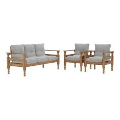 Imagem de Jogo Sofá Madeira Maciça 3 Lugares E 2 Poltronas Liz Multimóveis Vcr7001 Cinza Cinza