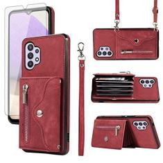 Imagem de Capa de telefone para Samsung Galaxy A32 5G 2021 16.5 cm capa carteira com alça transversal de pulso suporte de cartão de crédito suporte acessórios de celular de couro M32 G5 A 32 32A S32 SM-A326U