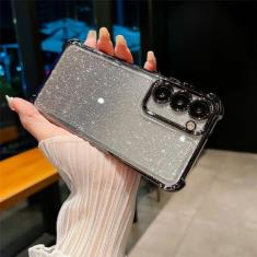 Imagem de Capa de telefone luxuosa galvanizada com glitter para Samsung Galaxy S24 S22 Plus Ultra S23 FE Gradiente anti-choque capa de quatro cantos, preta, para S24Ultra
