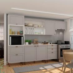 Imagem de Cozinha Completa Iluminata 7 Portas 4 Gavetas Branco/Marrom Claro/Mineral - Genialflex