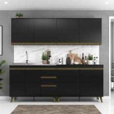 Imagem de Cozinha Modulada Ema 4 Pecas 8 Portas 3 Gavetas Preto