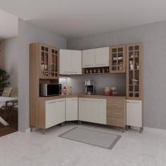Imagem de Cozinha Modulada Completa Fidelitá Paris 6 Peças 375cm 14 Portas 3 Gavetas Com Tampo Nogal/Salinas
