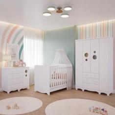 Imagem de Quarto Bebê Completo Berço Americano Bem 3em1 Guarda Roupas 4 Portas Cômoda 1 Porta Bolinha 100% MDF