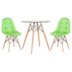 Imagem de Kit - Mesa De Vidro Eames 70 Cm + 2 Cadeiras Estofadas Eiffel Botonê Verde