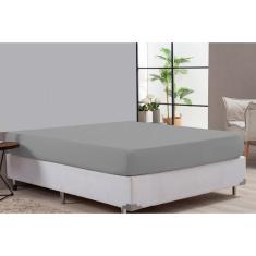Imagem de Lençol De Cama Casal Queen Cinza Percal 180 Fios Algodão