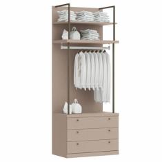 Imagem de Módulo Cabideiro e 3 Gavetas Guarda Roupa Closet Modulado Smart Tube Duna