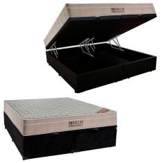 Imagem de Cama Box Baú King Suede Bipartido + Colchão Ortobom Airtech Molas Ensacadas 65x193x203 Cor:preto