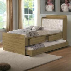 Imagem de Cama Tamires Freijó com Auxiliar Capitonê e 02 Colchões - VJ Móveis