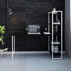 Imagem de Escrivaninha com Estante 4 Prateleiras Estilo Industrial 150cm Active Yescasa Preto Ônix/Est.Branca