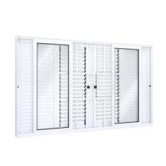 Imagem de Janela Veneziana de Correr Central Flex 4 Folhas Móveis 2 Fixas com Grade Lucasa Eccellente  120cmx150cm Branco