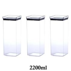 Imagem de 3 Potes Herméticos quadrado empilháveis 2200ml para armazenamento de alimentos