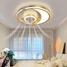 Imagem de Ventilador de teto LED com luz de iluminação 46W Moon Design Ventilador invisível Luz de teto regulável com temporizador remoto Lâmpada silenciosa com ventilador Lâmpada de teto para sala de