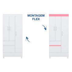 Imagem de Guarda Roupa 3 Portas E 2 Gavetas Wind Branco Rosa Demobile