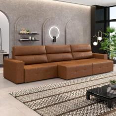 Imagem de Sofá Retrátil 6 Lugares 404cm 3 Módulos Nero Couro Manchado Claro G52 - Gran Belo