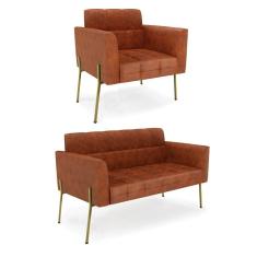 Imagem de Sofá Namoradeira E Poltrona Base Pé De Ferro Dourado Elisa Corano Nozes D03 - D'rossi