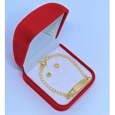 Imagem de Kit Pulseira Infantil Para Crianças Bêbe Placa Chapinha + Par De Brinc