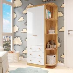 Imagem de Guarda-Roupa Infantil 2 Portas 3 Gavetas e Prateleira Externa 100% MDF Smim Branco Brilho/Amêndoa