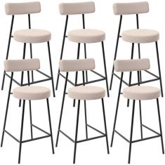 Imagem de Kit 06 Banquetas Baixa Bar Cozinha Sala De Jantar Estrutura Em Aço Milão L02 Suede Bege - Lyam Decor