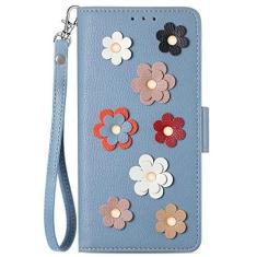 Imagem de Capa Carteira de Couro Flor 3D para iPhone 13 12 14 Pro Max 11 XS Max XR X SE2022 8/7/6/6S Plus Flip Card Slot Phone Cover, Azul, Para iPhone 13ProMax