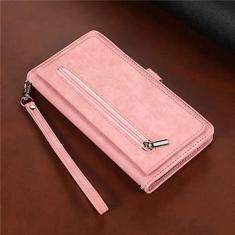 Imagem de Capa de telefone de couro com cordão longo para Samsung Galaxy S23 S22 Ultra S21 FE S20 S10 Plus Note 20 Carteira com zíper Capa para vários cartões, rosa, para Samsung A52 (A52S)