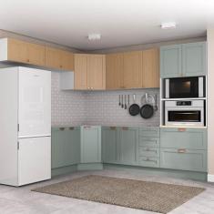 Imagem de Cozinha Modulada 8 Peças sem Tampo 1 Torre 4 Aéreos 3 Balcões Arizona Cabecasa Madeiramadeira Figueira/Menta