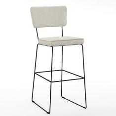 Imagem de Banqueta Alta Para Cozinha Sala De Jantar Base em Aço Fixa Allana L02 Linho Champagne - Lyam Decor