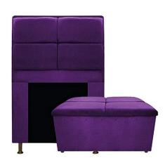 Imagem de Kit Cabeceira e Calçadeira Munique 100 cm Solteiro Suede Roxo AM Decor