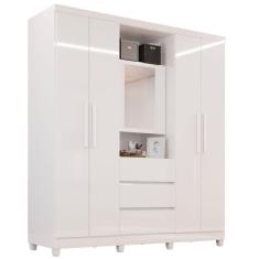 Imagem de Guarda Roupa Mdp 3 Portas 3 Gavetas 8 Pés Com Espelho Branco
