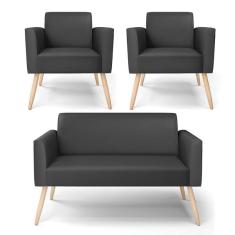 Imagem de Sof  Namoradeira Com 2 Poltronas P s Palito Natural Marisa Co