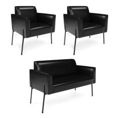 Imagem de Sofá Namoradeira e 2 Poltronas Pé de Ferro Preto Marisa Corano Preto D03 - D'Rossi