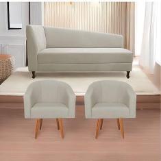 Imagem de Kit Diva Recamier Heitor 185cm Lado Direito e 02 Poltronas Luiza Linho Bege - Amarena Móveis