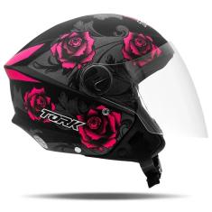 Imagem de Capacete Aberto Moto Feminino New Liberty 3 Flowers Rosa Tamanho 60