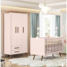 Imagem de Guarda Roupa 3830 e Berço Mini Cama 3820 Encanto Retrô Rosa - QMOVI