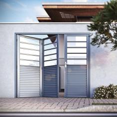 Imagem de Portão de Abrir Pantografico Misto com Travessa sem Vidro 215x245 Req: 5 Cinza