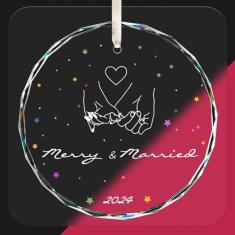 Imagem de Primeiro enfeite de casamento de Natal 2024 vidro de cristal 7,9 cm com caixa de presente, presentes de casamento para casais exclusivos 2024, presentes recém-casados para recém-casados, presentes de