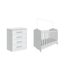 Imagem de Berço Clara e Cômoda Charlo 04 gavetas Moveis Peroba MDF, Branco