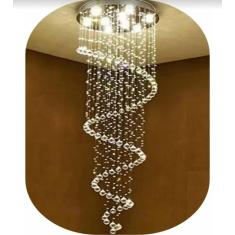 Imagem de Lustre De Cristal Legítimo Espiral Com 1,80M De Altura, Base De Inox Espelhado Com 50Cm De Diâmetro